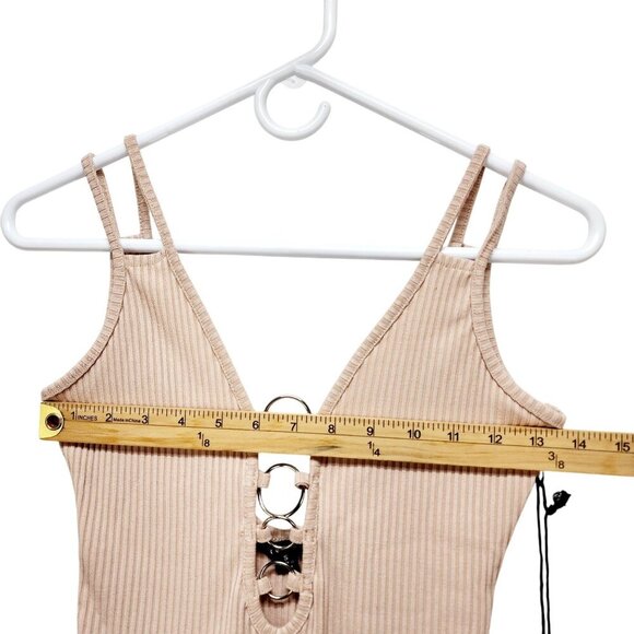 Ribbed Pink Sleeveless Bodysuit With Silver Rings Detail Size S - Picture 9 of 9